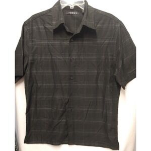 Axist Men's Black geometric, Short-Sleeve‎ Casual Button-Up Shirt, Size Medium